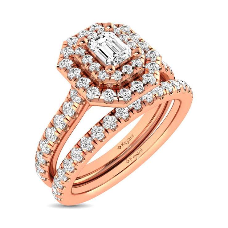 14KT White Gold 1.00ctw Variety of Diamond Cuts Double Halo Engagement Ring