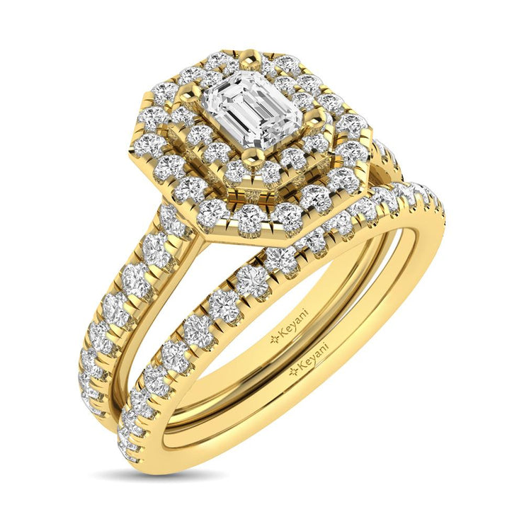 14KT White Gold 1.00ctw Variety of Diamond Cuts Double Halo Engagement Ring