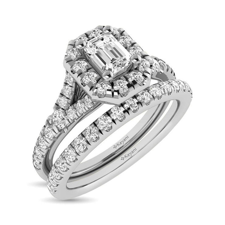 1ctw. Halo Split Shank Diamond Engagement Ring in different diamond cuts