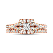 Diamond  Split Shank Single Halo Bridal Ring 1 ct tw Princess Cut in 14K Rose Gold