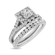 Diamond  Split Shank Single Halo Bridal Ring 1 ct tw Princess Cut in 14K Rose Gold