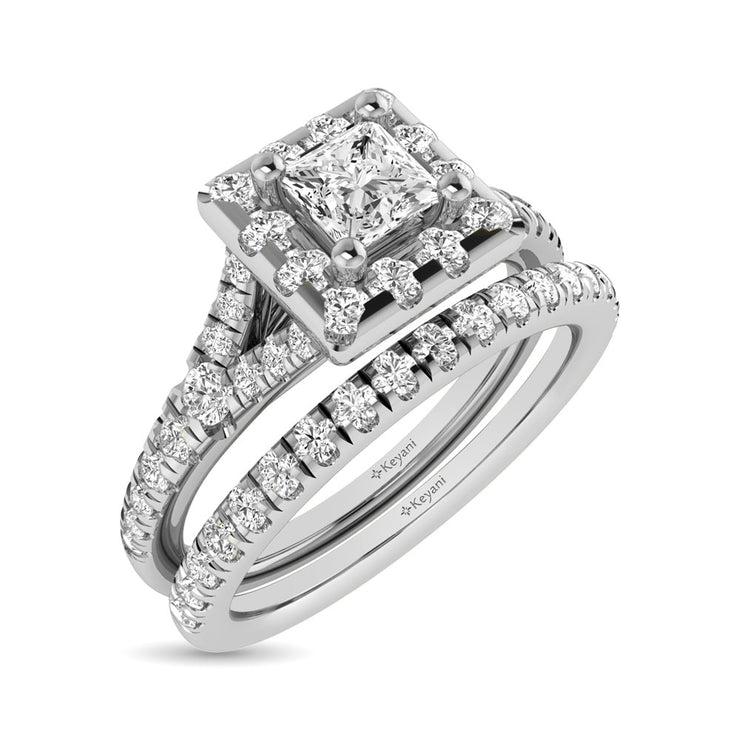 Diamond  Split Shank Single Halo Bridal Ring 1 ct tw Princess Cut in 14K Rose Gold