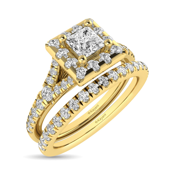 Diamond  Split Shank Single Halo Bridal Ring 1 ct tw Princess Cut in 14K Rose Gold