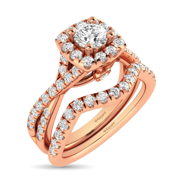 14KT White Gold 1ctw Diamond Pear Halo Braided Shank Bridal Set Engagement Ring