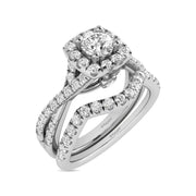 14KT White Gold 1ctw Diamond Pear Halo Braided Shank Bridal Set Engagement Ring