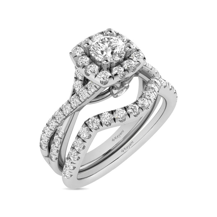 14KT White Gold 1ctw Diamond Pear Halo Braided Shank Bridal Set Engagement Ring