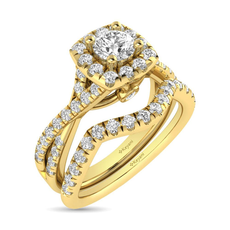 14KT White Gold 1ctw Diamond Pear Halo Braided Shank Bridal Set Engagement Ring