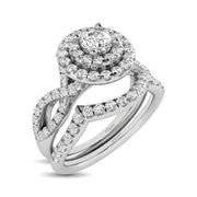 14KT White Gold 1ctw Diamond Pear Halo Braided Shank Bridal Set Engagement Ring