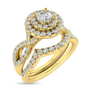 14KT White Gold 1ctw Diamond Pear Halo Braided Shank Bridal Set Engagement Ring