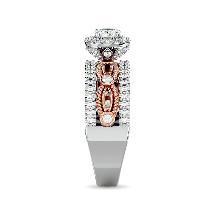 2-tone 0.75ctw Oval Shape Halo Bezel Diamond Engagement Ring