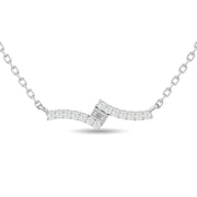 Diamond Round & Straight Buggete Fashion Necklace 1/8 ct tw in 10K White Gold
