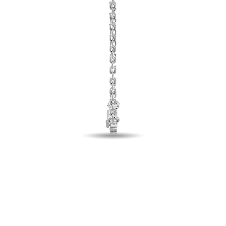 Diamond Round & Straight Buggete Fashion Necklace 1/8 ct tw in 10K White Gold