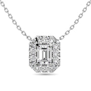 Diamond Emerald Cut Single Halo Necklace 1/4 ct tw in 14K White Gold