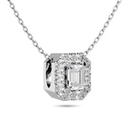 Diamond Emerald Cut Single Halo Necklace 1/4 ct tw in 14K White Gold
