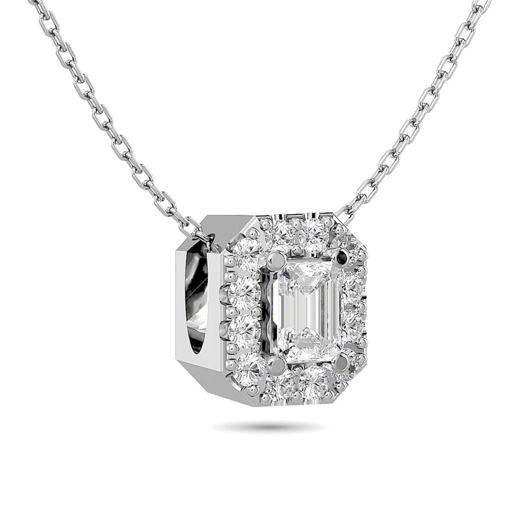 Diamond Emerald Cut Single Halo Necklace 1/4 ct tw in 14K White Gold