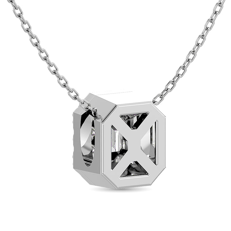 Diamond Emerald Cut Single Halo Necklace 1/4 ct tw in 14K White Gold
