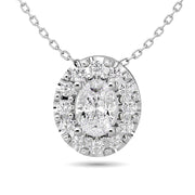 Diamond Oval Cut Single Halo Necklace 1/4 ct tw in 14K White Gold