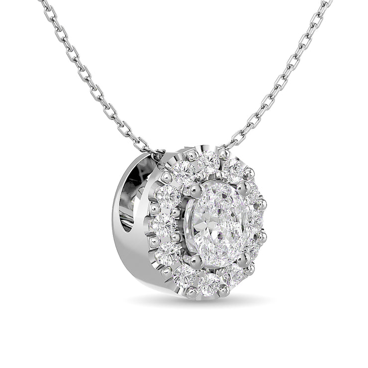 Diamond Oval Cut Single Halo Necklace 1/4 ct tw in 14K White Gold