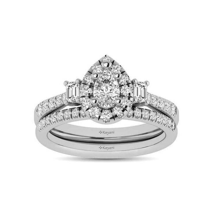 Diamond Classic Shank Single Halo Bridal Ring 1 ct tw Pear Cut in 14K Rose Gold