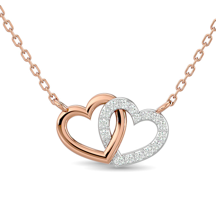 10K White Gold 0.17ctw Diamond Two-hearts Beat As One Necklace