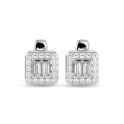 Diamond Round and Straight Buggete 1/4 ct tw Fashion Earrings in 10K White Gold