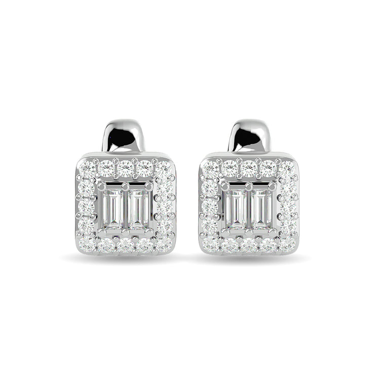Diamond Round and Straight Buggete 1/4 ct tw Fashion Earrings in 10K White Gold