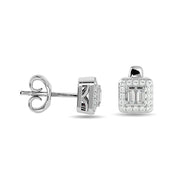 Diamond Round and Straight Buggete 1/4 ct tw Fashion Earrings in 10K White Gold