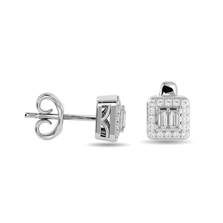 Diamond Round and Straight Buggete 1/4 ct tw Fashion Earrings in 10K White Gold