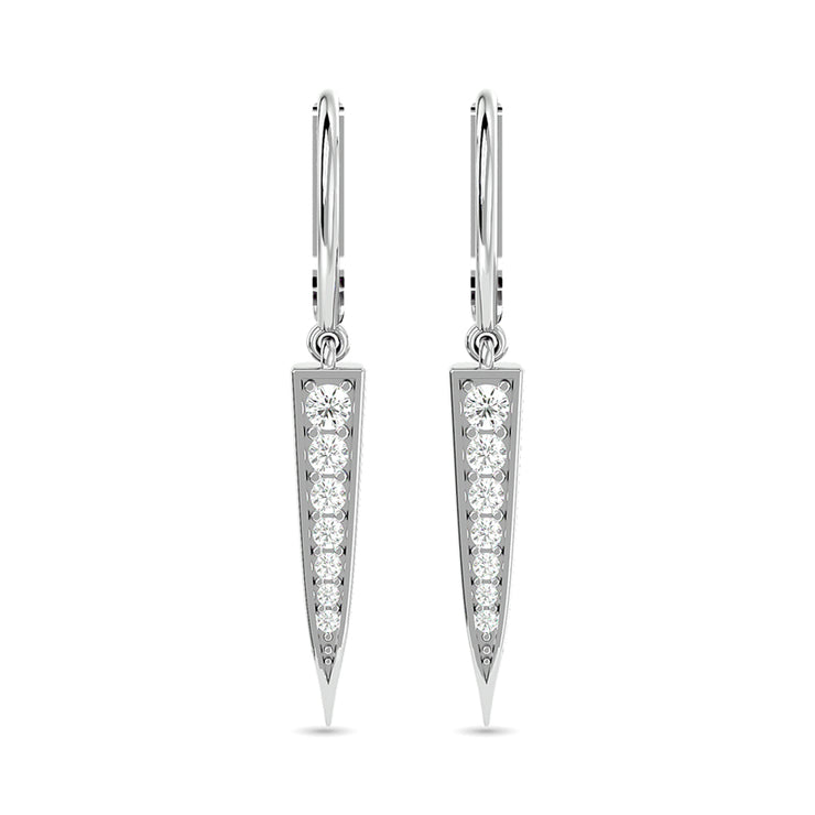 10k White Gold 1/6 Ctw Diamond Dagger Dangly Earrings