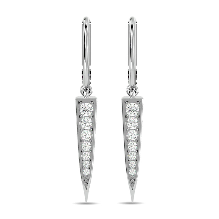 10k White Gold 1/6 Ctw Diamond Dagger Dangly Earrings