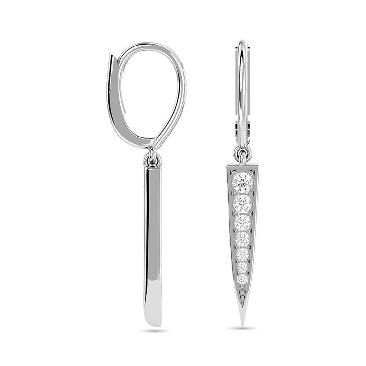 10k White Gold 1/6 Ctw Diamond Dagger Dangly Earrings