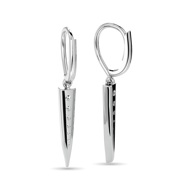 10k White Gold 1/6 Ctw Diamond Dagger Dangly Earrings