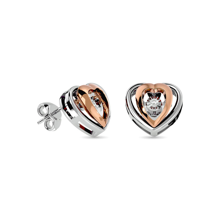 Diamond Two Tone Heart Earrings 1/20 ct tw in 10K White Gold
