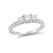 14K White Gold Brilliant Three Stone Prong Engagement Diamond Ring | Fame Diamonds