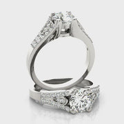 Split Shank Catheral Solitaire Round Brilliant Cut Diamond Engagement Ring(  0.76 CTW)