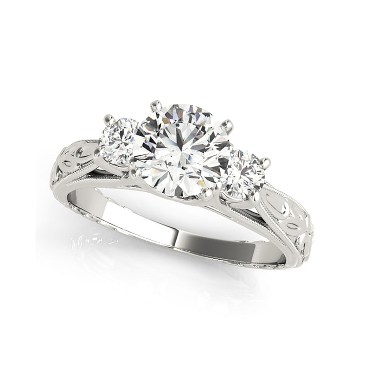 Trinity Carved Band With Round Cut Diamond Engagement Ring(  0.8 CTW)