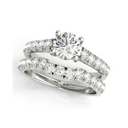 Solitaire Round Brilliant Cut Diamonds With Side Diamonds Engagement Ring(  0.75 CTW)