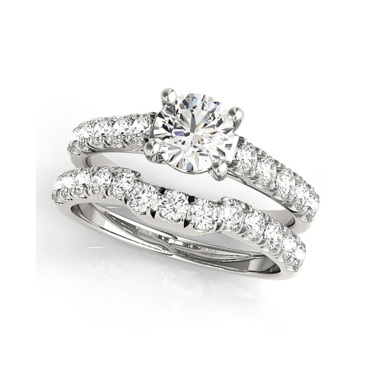 Solitaire Round Brilliant Cut Diamonds With Side Diamonds Engagement Ring(  0.75 CTW)