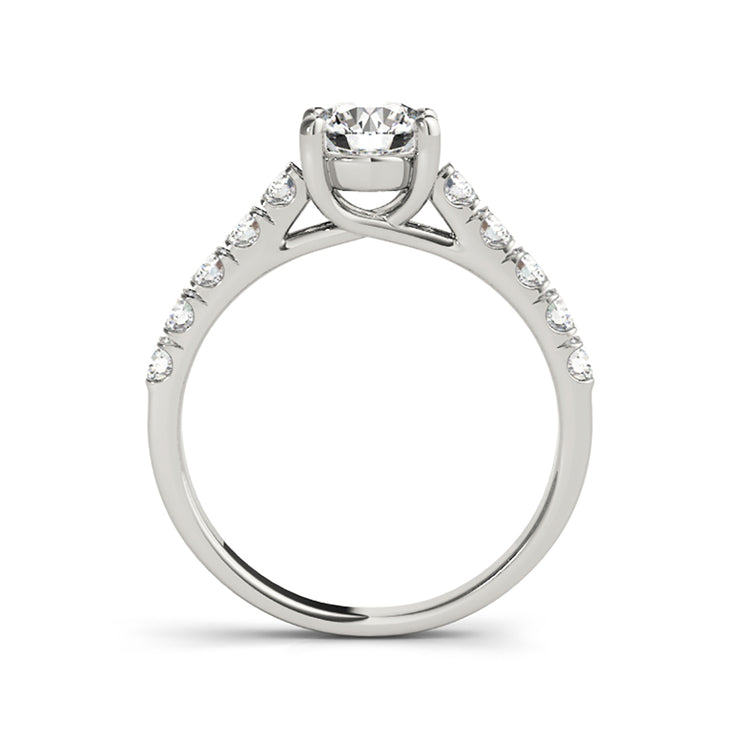Solitaire Round Brilliant Cut Diamonds With Side Diamonds Engagement Ring(  0.75 CTW)