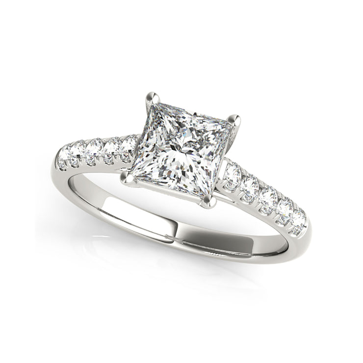 Classic Round Brilliant Cut With Side Diamonds Engagement Ring(  0.74 CTW)