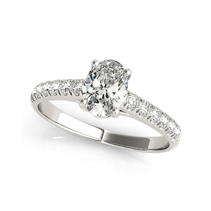 Oval Diamond Solitaire With Side Diamond Engagement Ring(  0.53 CTW)
