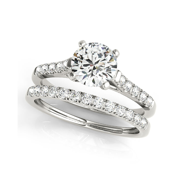 Round Solitaire With A Single Row Pave-Set Side-Diamond Engagement Ring(  0.65 CTW)