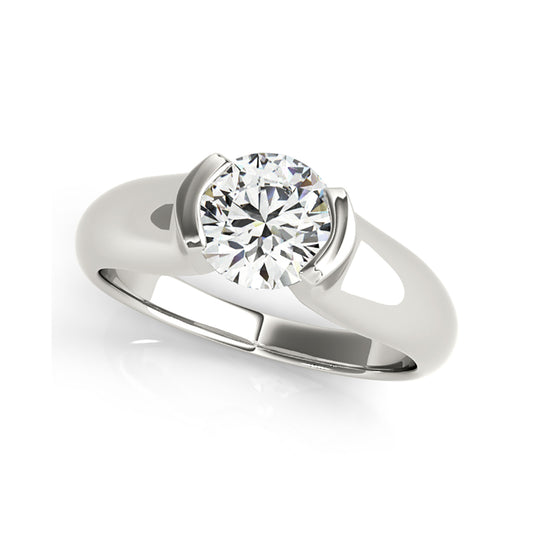 Half Bezel set Round Brilliant Cut Solitaire Diamond Engagement Ring(  0.5 CTW)