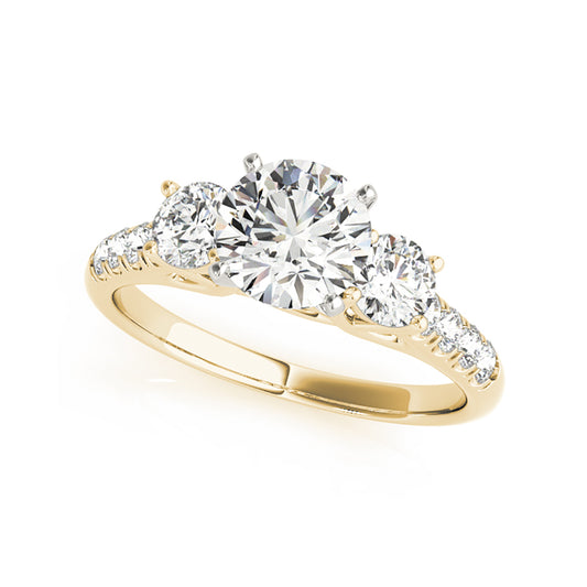 Three Stone Round Brilliant Cut Diamond Pave Shank Engagement Ring(  1.24 CTW)