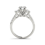 Three Stone Round Brilliant Cut Diamond Pave Shank Engagement Ring(  1.24 CTW)