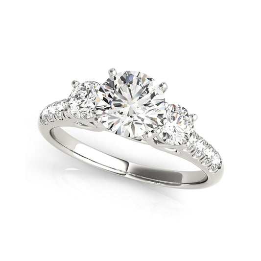 Three Stone Round Brilliant Cut Diamond Pave Shank Engagement Ring(  1.24 CTW)
