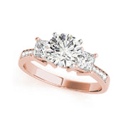 Three Stone Round Brilliant Cut & Princess Cut Diamond Engagement Ring(  0.93 CTW)