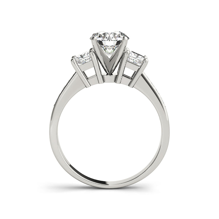 Three Stone Round Brilliant Cut & Princess Cut Diamond Engagement Ring(  0.93 CTW)