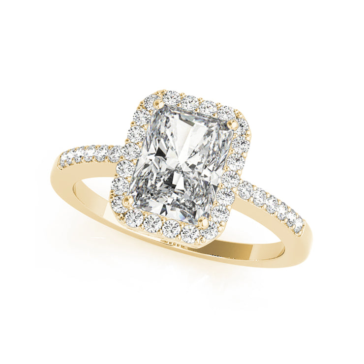 Emerald Cut With  Single Halo Diamond Shank Engagement Ring(  0.8 CTW)