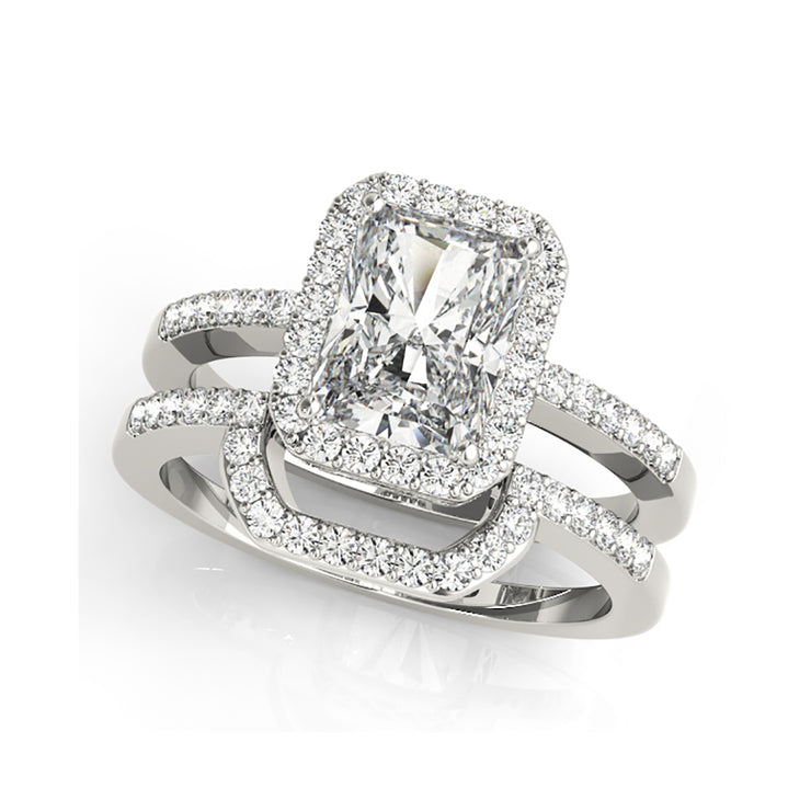 Modern Fancy Halo Emerald With Filigree Diamond Engagement ring (0.82 CTW)